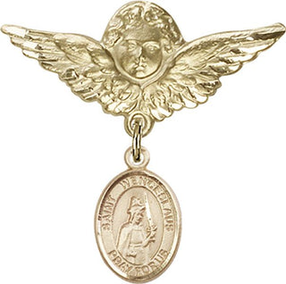14kt Gold Filled Large Angel w/Wings St. Wenceslaus Baby Badge - Engravable