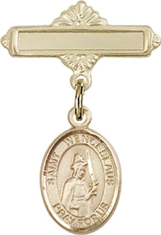 14kt Gold Polished Badge Pin St. Wenceslaus Baby Badge - Engravable
