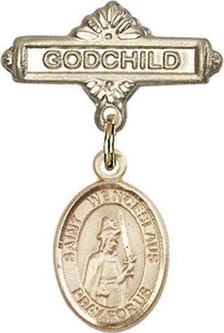 14kt Gold Godchild St. Wenceslaus Baby Badge - Engravable