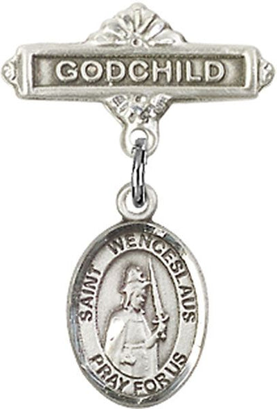 Sterling Silver Godchild St. Wenceslaus Baby Badge - Engravable