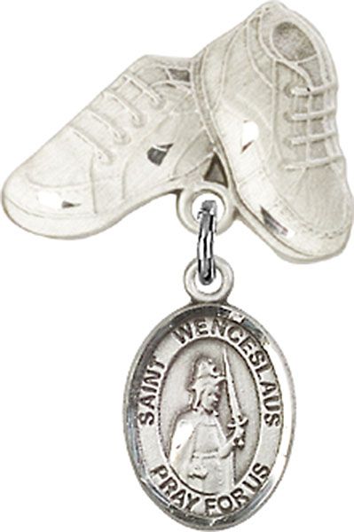 Sterling Silver Baby Boots St. Wenceslaus Baby Badge - Engravable