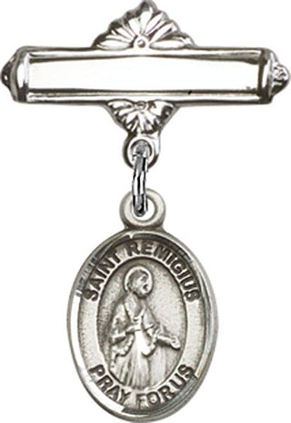 Sterling Silver Polished Badge Pin St. Remigius of Reims Baby Badge - Engravable