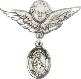 Sterling Silver Large Angel w/Wings St. Remigius of Reims Baby Badge - Engravable