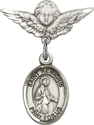 Sterling Silver Small Angel w/Wings St. Remigius of Reims Baby Badge - Engravable