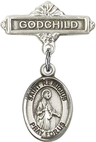 Sterling Silver Godchild St. Remigius of Reims Baby Badge - Engravable