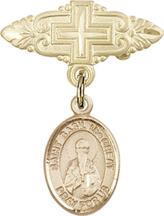 14kt Gold Filled Badge Pin With Cross St. Basil the Great Baby Badge - Engravable