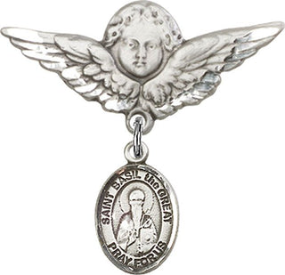 Sterling Silver Large Angel w/Wings St. Basil the Great Baby Badge - Engravable