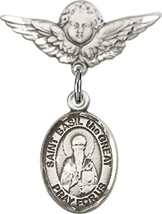 Sterling Silver Small Angel w/Wings St. Basil the Great Baby Badge - Engravable