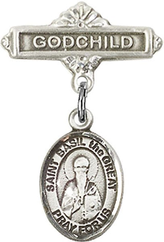 Sterling Silver Godchild St. Basil the Great Baby Badge - Engravable