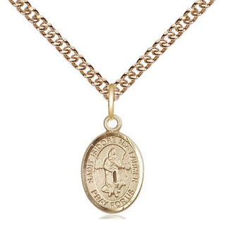 14kt Gold Saint Isidore the Farmer Medal Engraved Catholic Saint Jewelry