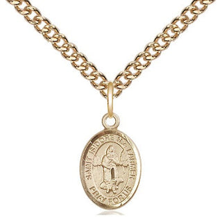 14kt Gold Saint Isidore the Farmer Medal Engraved Catholic Saint Jewelry