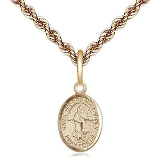 14kt Gold Saint Isidore the Farmer Medal Engraved Catholic Saint Jewelry