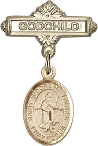 14kt Gold Godchild St. Isidore the Farmer Baby Badge - Engravable