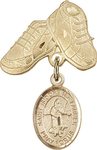 14kt Gold Baby Boots St. Isidore the Farmer Baby Badge - Engravable