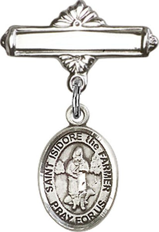 Sterling Silver Polished Badge Pin St. Isidore the Farmer Baby Badge - Engravable