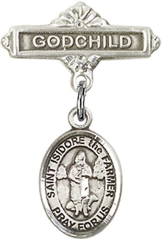 Sterling Silver Godchild St. Isidore the Farmer Baby Badge - Engravable
