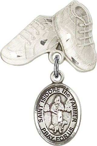 Sterling Silver Baby Boots St. Isidore the Farmer Baby Badge - Engravable