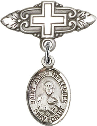 Sterling Silver Badge Pin With Cross St. James the Lesser Baby Badge - Engravable