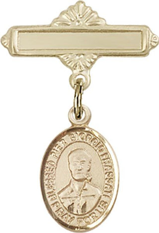 14kt Gold Polished Badge Pin Saint Pier Giorgio Frassati Baby Badge - Engravable