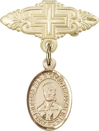 14kt Gold Badge Pin With Cross Saint Pier Giorgio Frassati Baby Badge - Engravable