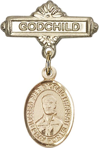 14kt Gold Godchild Saint Pier Giorgio Frassati Baby Badge - Engravable