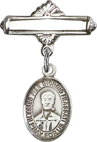 Sterling Silver Polished Badge Pin Saint Pier Giorgio Frassati Baby Badge - Engravable