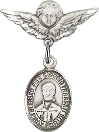 Sterling Silver Small Angel w/Wings Saint Pier Giorgio Frassati Baby Badge - Engravable