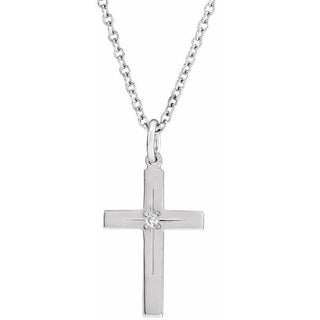 14K White .0075 CT Natural Diamond Cross 18" Necklace