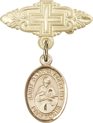 14kt Gold Filled Badge Pin With Cross St. Gabriel Possenti Baby Badge - Engravable