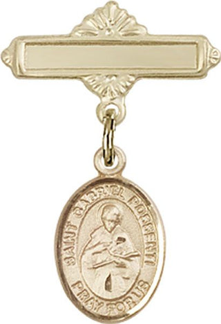 14kt Gold Polished Badge Pin St. Gabriel Possenti Baby Badge - Engravable