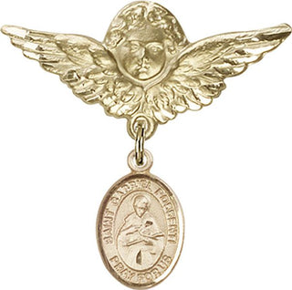 14kt Gold Large Angel w/Wings St. Gabriel Possenti Baby Badge - Engravable