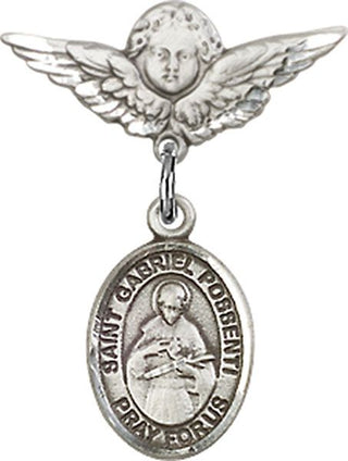 Sterling Silver Small Angel w/Wings St. Gabriel Possenti Baby Badge - Engravable