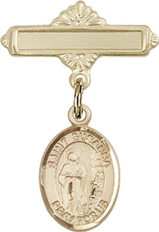 14kt Gold Polished Badge Pin St. Susanna Baby Badge - Engravable