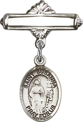 Sterling Silver Polished Badge Pin St. Susanna Baby Badge - Engravable