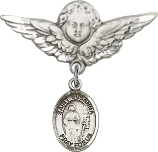 Sterling Silver Large Angel w/Wings St. Susanna Baby Badge - Engravable