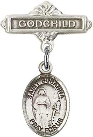 Sterling Silver Godchild St. Susanna Baby Badge - Engravable