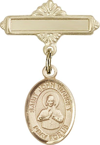 14kt Gold Filled Polished Badge Pin St. John Vianney Baby Badge - Engravable