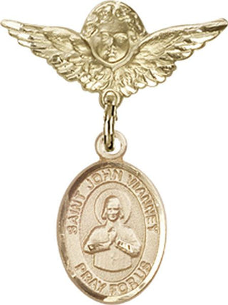 14kt Gold Filled Small Angel w/Wings St. John Vianney Baby Badge - Engravable