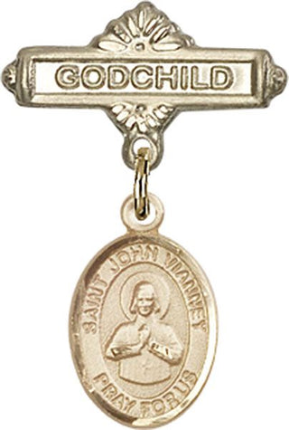 14kt Gold Filled Godchild St. John Vianney Baby Badge - Engravable