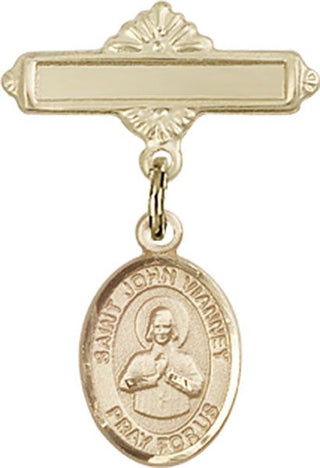 14kt Gold Polished Badge Pin St. John Vianney Baby Badge - Engravable