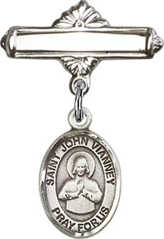 Sterling Silver Polished Badge Pin St. John Vianney Baby Badge - Engravable