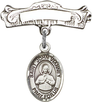 Sterling Silver Badge Pin St. John Vianney Baby Badge - Engravable