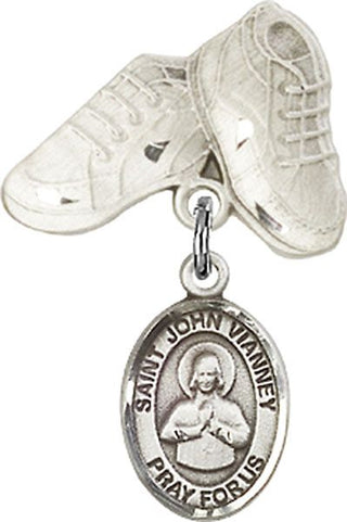 Sterling Silver Baby Boots St. John Vianney Baby Badge - Engravable