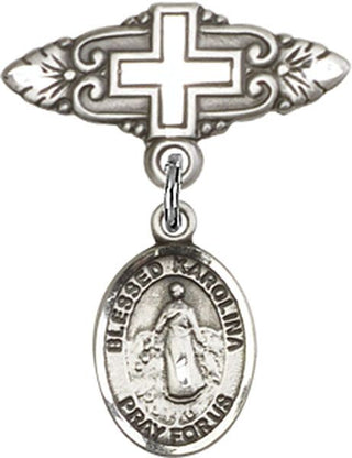Sterling Silver Badge Pin With Cross Blessed Karolina Kozkowna Baby Badge - Engravable