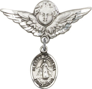 Sterling Silver Large Angel w/Wings Blessed Karolina Kozkowna Baby Badge - Engravable