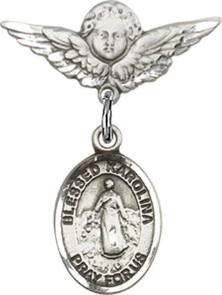 Sterling Silver Small Angel w/Wings Blessed Karolina Kozkowna Baby Badge - Engravable