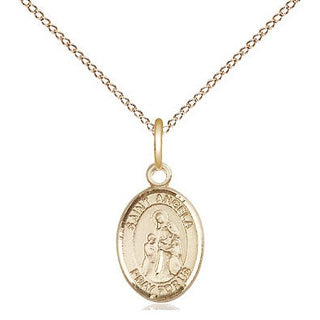 14kt Gold Saint Angela Merici Medal Engraved Catholic Saint Jewelry