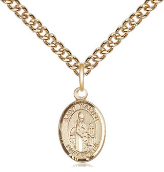 14kt Gold Saint Walter of Pontnoise Medal Engraved Catholic Saint Jewelry