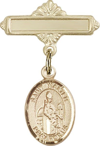 14kt Gold Filled Polished Badge Pin St. Walter of Pontoise Baby Badge - Engravable