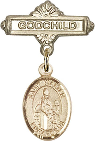 14kt Gold Filled Godchild St. Walter of Pontoise Baby Badge - Engravable
